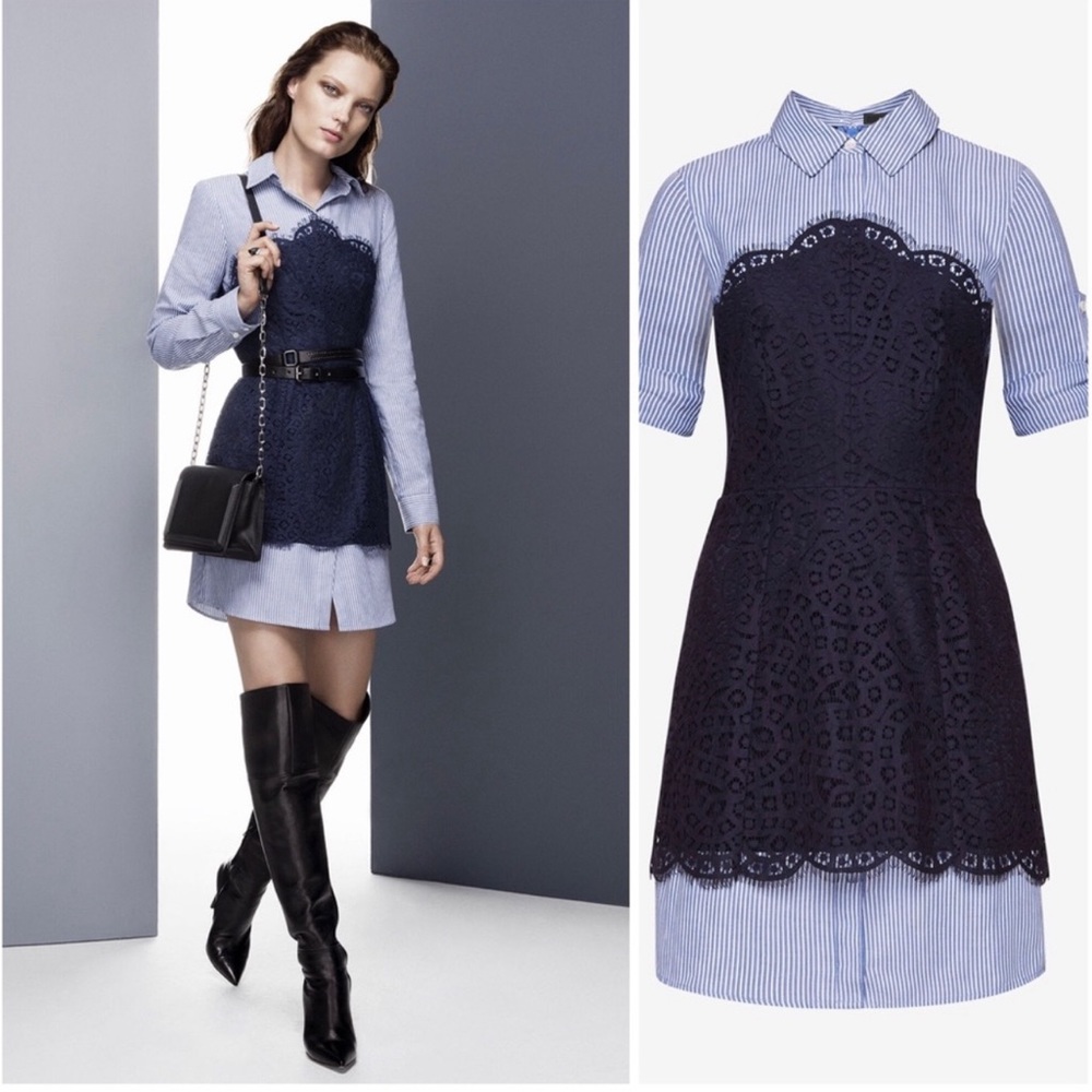 BCBG Max Azria Lace Detail Shirt Dress - US 2